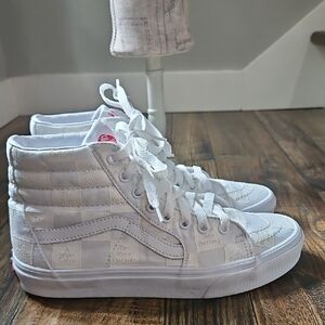 Vans Off The Wall Men's- Women's White Canvas Patterned High-Top Sneakers Unisex
